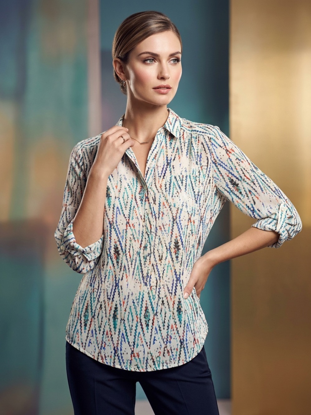Maurices Ivory Geometric Print Short Sleeve Top